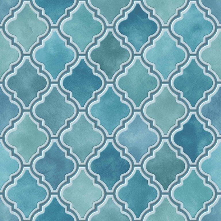 Marokkanisches Muster auf Grunge-Hintergrund, Relief-Textur, türkise Farbe, nahtlose Textur, Keramik, 3d-Illustration